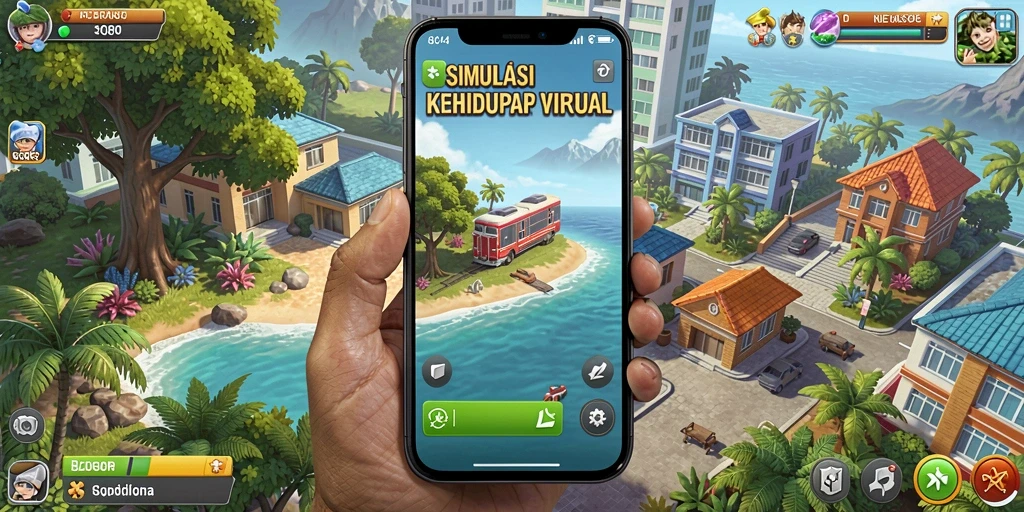 Tampilan gameplay 8QR yang realistis dengan aktivitas sehari-hari.