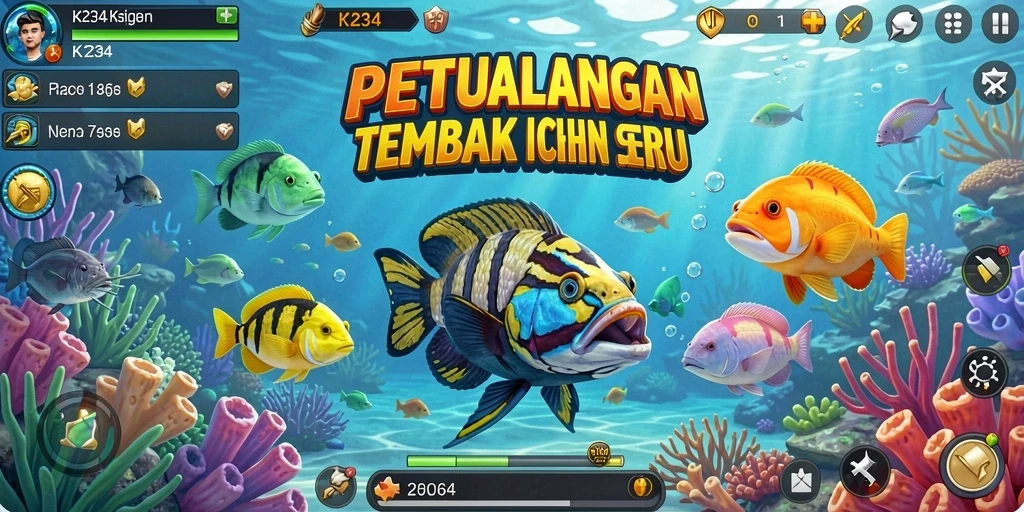 Tampilan gameplay K234 dengan aksi Tembak Ikan yang seru.