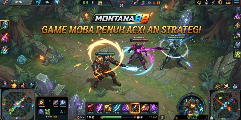 Tangkapan layar utama MONTANA88 menampilkan pertarungan epik dalam arena MOBA.