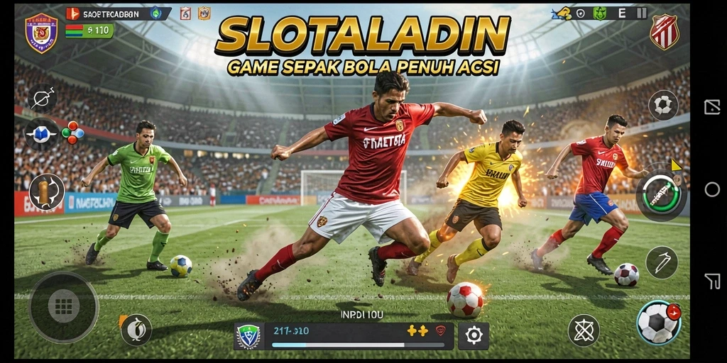 Tampilan gameplay menarik dalam SLOTALADIN dengan aksi sepak bola yang seru.