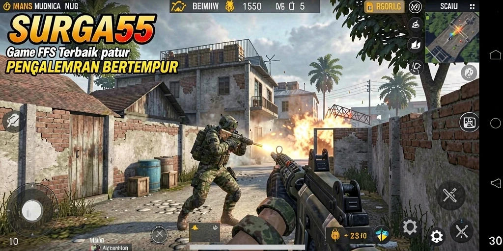 Screenshot gameplay SURGA55 yang menunjukkan aksi menembak intens.